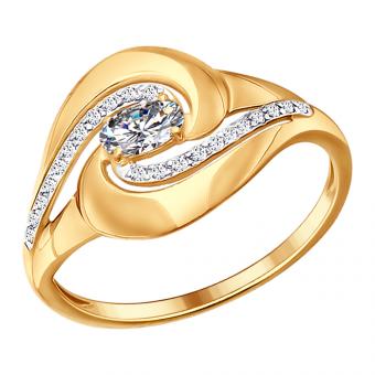 Кольцо из позолоченного серебра с фианитами