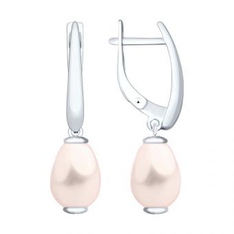 Серебряные серьги 925 пробы с розовым жемчугом Swarovski 