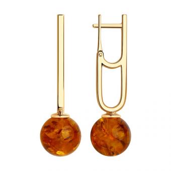 Серьги из позолоченного серебра 925 пробы с синтетическими янтарями