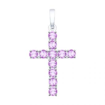 Серебряный крестик 925 пробы с аметистами