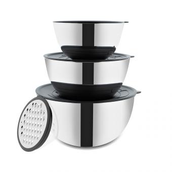 B-Ware BEM Edelstahlschüssel Set mit Reibe und Deckel 16 cm, 20 cm und 24 cm
