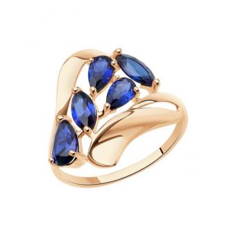 Sokolov Кольцо из красного золота 585 пробы с синт. сапфирами