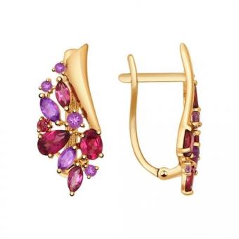 Sokolov Серьги из золота 585 пробы с аметистом и малиновым родолитом