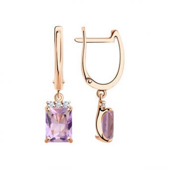 Sokolov Серьги из красного золота 585 пробы с фиолетовыми аметистами и фианитами