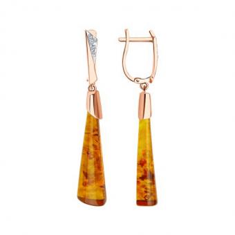 Sokolov Серьги из красного золота 585 пробы с янтарём и фианитами