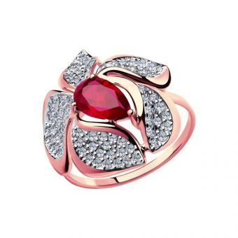 Sokolov Кольцо из золота 585 пробы с рубином и фианитами