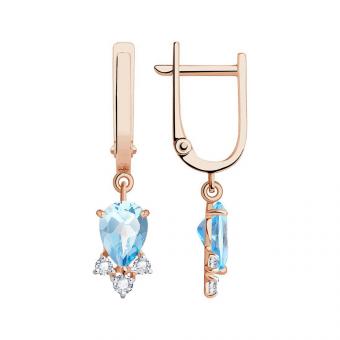 Sokolov Ohrhänger aus 585 Rotgold mit blauen Topasen und Zirkonia