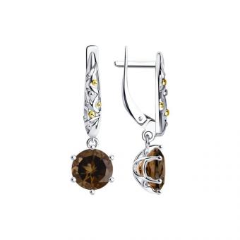 Серьги из серебра 925 пробы с коричневыми раухтопазами