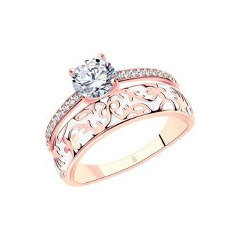 Ladies ring gold plated 925 silver with cubic zirconia and enamel