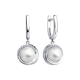 Sokolov Серьги из серебра 925 пробы с жемчугом и фианитами 