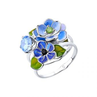 Sokolov Кольцо из серебра 925 пробы с эмалью и фианитами