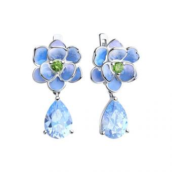 Sokolov Серьги из серебра 925 пробы с эмалью, хризолитами и фианитами