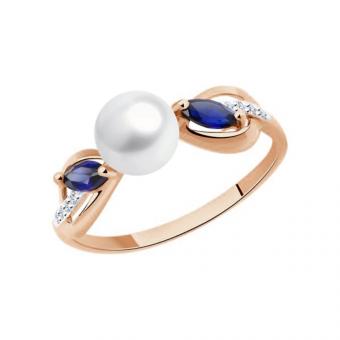 Sokolov Кольцо из золота 585 пробы с сапфирами, жемчугом и фианитами