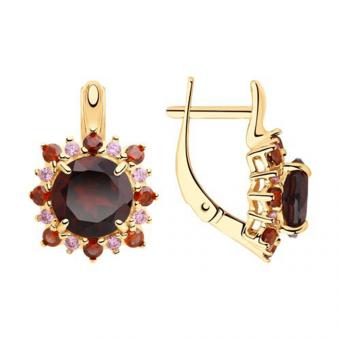 Серьги из позолоченного серебра 925 пробы с гранатом и фианитами