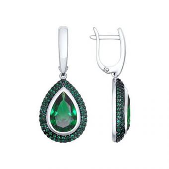 Sokolov Серьги из серебра 925 пробы с ситаллами и фианитами