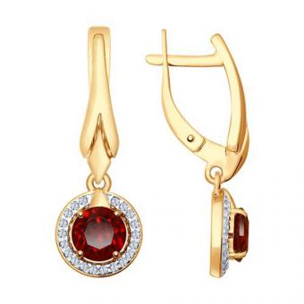 Sokolov Серьги из золочёного серебра 925 пробы с гранатами и фианитами