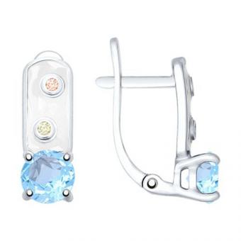 Sokolov Серьги из серебра 925 пробы с эмалью, голубыми топазами и фианитами