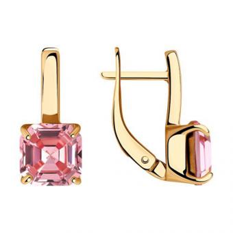 Серьги из позолоченного серебра 925 пробы с розовыми кристаллами swarovski