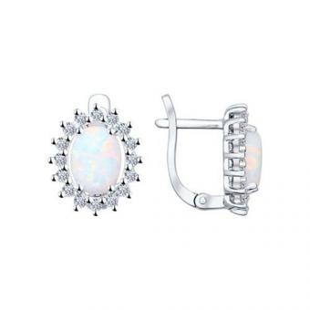 Sokolov Серьги из серебра 925 пробы с белыми опалами и фианитами