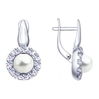 Серьги из серебра с жемчугом и фианитами
