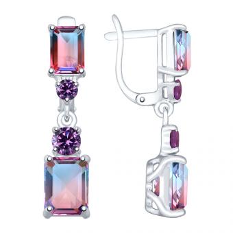 Серьги из серебра с ситаллами и фианитами