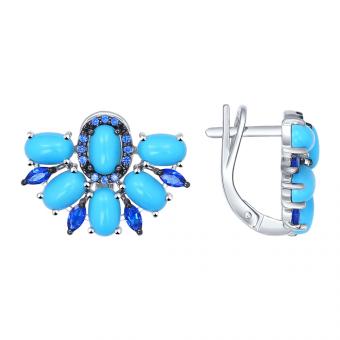 Серьги из серебра с бирюзой и фианитами Проба	925