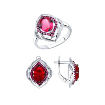 Sokolov SET 925 silver ladies ring and earrings with red rubies HTS