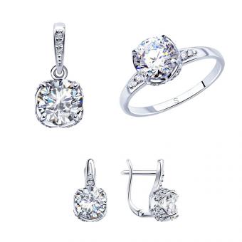 Sokolov set pendant earrings and ring 925 silver with cubic zirconia