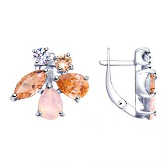 Серебряные серьги с розовыми кристаллами Swarovski