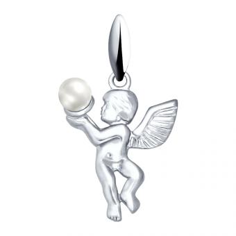 Silber Anhänger Engel mit einer Perle