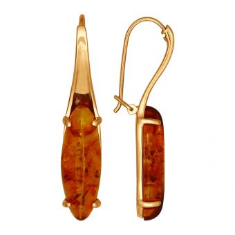 Sokolov Серьги из позолоченного серебра 925 пробы с янтарём
