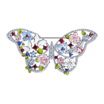 Серебряная брошь с эмалью и фианитами