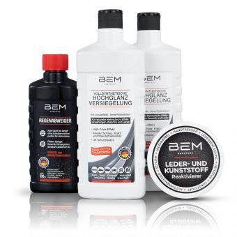BEM: Autopolitur Hochglanz SET, Versiegelung, Regenabweiser, Politur, Auto, Motorrad, Leder, Kunststoff, Reiniger, Lotuseffekt