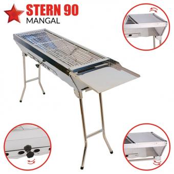 Edelstahl-Holzkohlegrill "Stern 90" mit klappbaren Beinen, Länge 90 cm 
