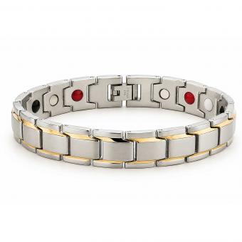Vivalette Bioenergetisches Magnetarmband aus Edelstahl mit 18K Goldakzenten