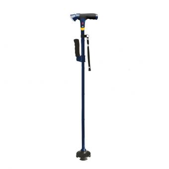 StabilStock - Stabilgehstock mit Doppelgriff, LED & 4-Fuß-Stand für Sicherheit (navy)