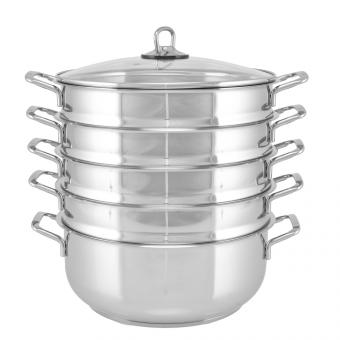 B-WARE Mantowarka: Ø 30 cm, 6-tlg Set aus Edelstahl | Russische Mantovarka mit Dampfeinsatz für hochwertige traditionelle Manty | Dampfkochtopf Mantykocher auch für Induktionsherd | Durchmesser 30 cm