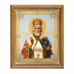 Icon "Nikolay Chudotvorets" wooden frame, double embossing, under glass, 11 x 13 cm