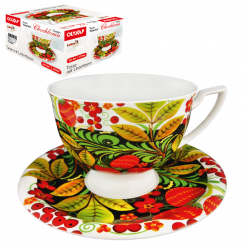 Чайный набор - Царский, дизайн Хохлома,1 чашка 370 мл + 1 блюдце