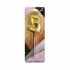 Свеча в торт в золотом цвете - цифра 5