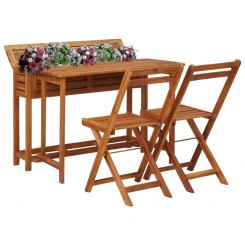 Балконный стол для растений с 2 стульями бистро из массива акации