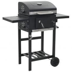 Charcoal grill with lower shelf, in black