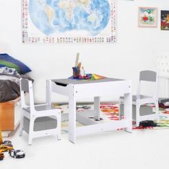 2 Stühle, mit Kindertisch für Homeschooling Heimarbeit Schwarz-Weiß