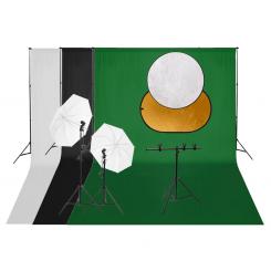 Fotostudio-Set mit Leuchten, Hintergrund und Reflektor