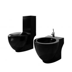 Stand-WC & Bidet Set Schwarz Keramik
