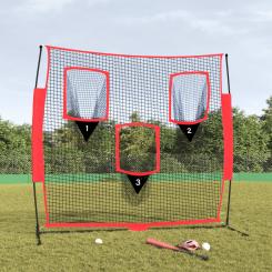 Baseball-Netz Tragbar Schwarz und Rot 183x105x183 cm Polyester