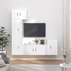 5-piece TV cabinet set high-gloss white wood-based material