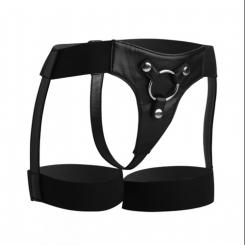 Strap-on harness in black in garter look