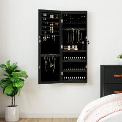 Mirror jewelry cabinet with LED lighting Wall-mounted black