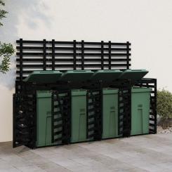 Mülltonnenbox für 4 Tonnen Schwarz Massivholz Kiefer